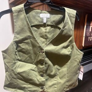 sofia by sofia vergara Olive Green Button-Front Crop Vest